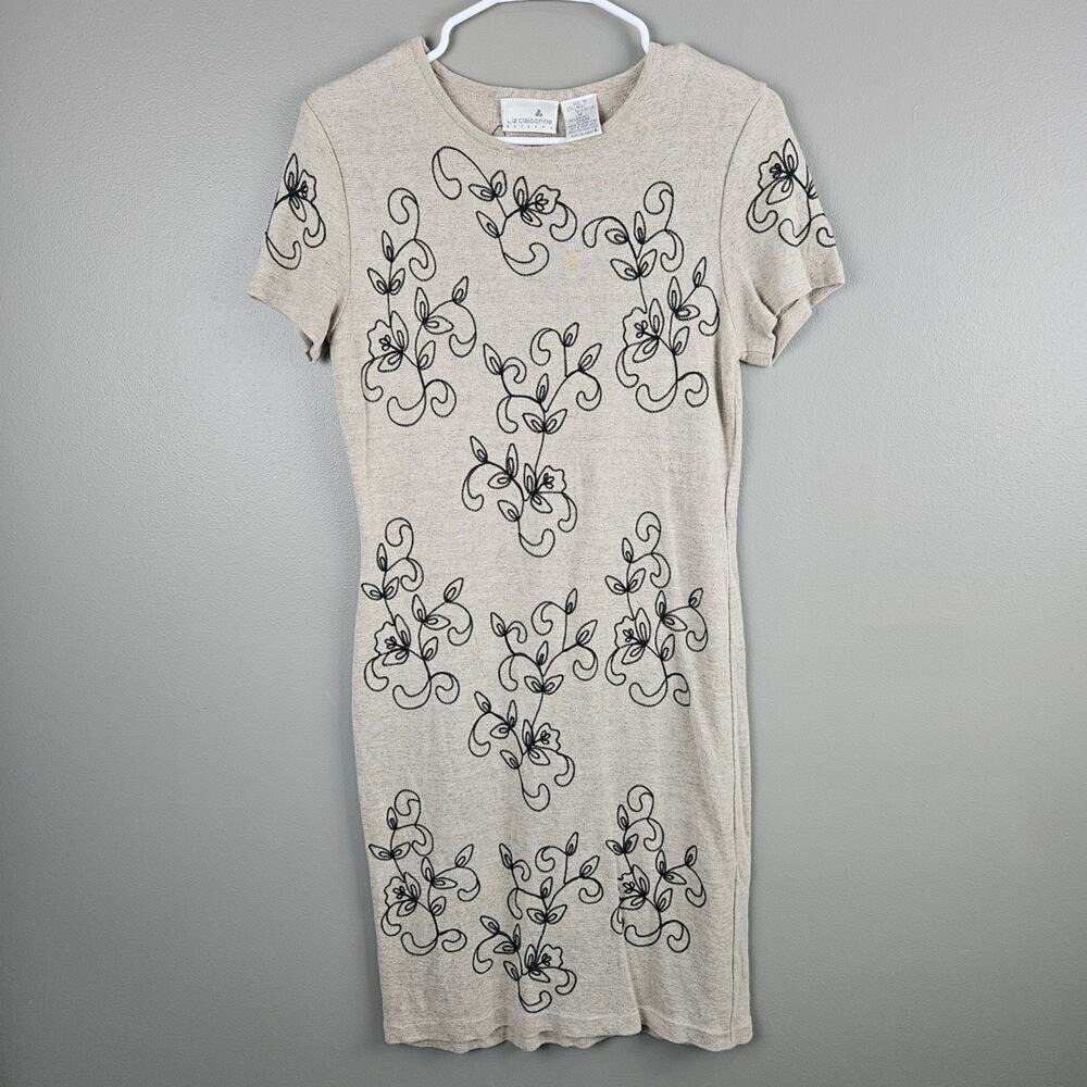 Vintage Liz‎ Claiborne Beige Floral Embroidered Dress Size Medium
